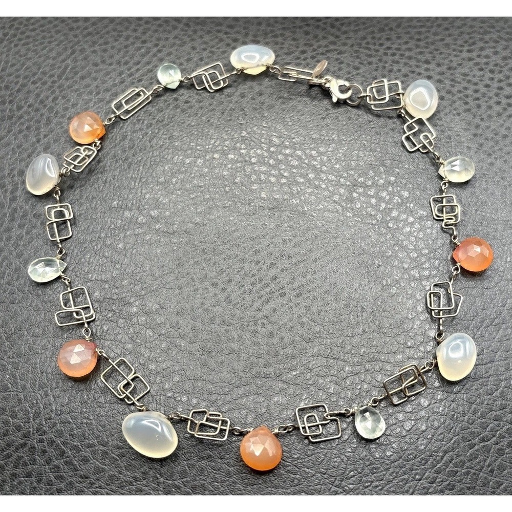 VTG Artisan Sterling Silver Chalcedony Briolette Abstract Geometric Necklace 15"